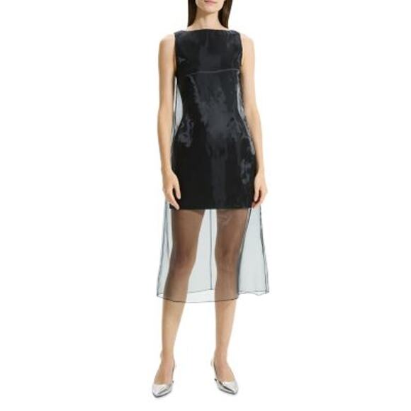 Theory Women's Organza Layer Mini Shift Dress Sleeveless Black Size 4 NWT - Picture 1 of 13